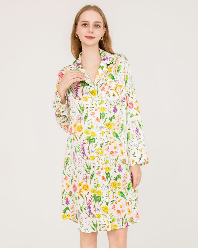 pure silk night dress for women Long Mulberry Silk Nightdress, Silver