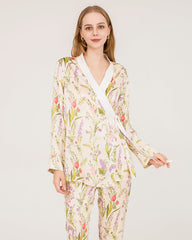 Floral Print Wrap Silk Pajama Set