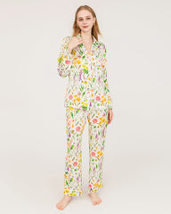Elegant Floral Print Silk Pajamas Set