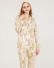 Elegant Floral Print Silk Pajamas Set