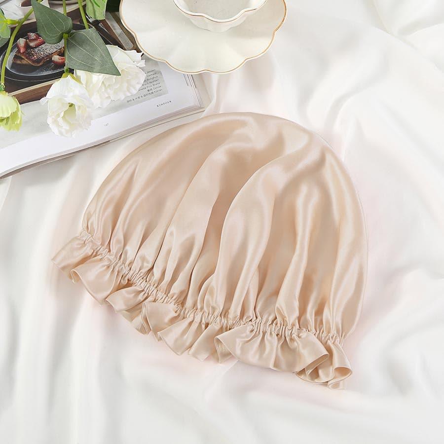 Flounced Silk Night Sleep Caps, Champagne