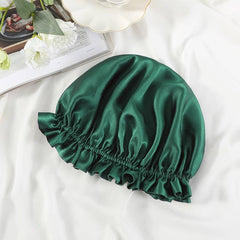 Flounced Silk Night Sleep Caps, Green