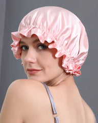Flounced Silk Night Sleep Caps, Pink