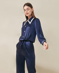 French Peaked Collar Silk Pajamas