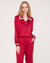 French Peaked Collar Silk Pajamas
