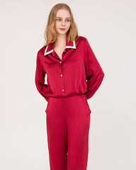 French Peaked Collar Silk Pajamas
