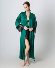 Full Length Lace Silk Robe for Women