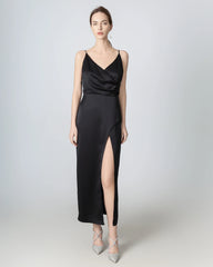 V-neck High Slit Silk Maxi Dress