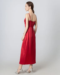 V-neck High Slit Silk Maxi Dress