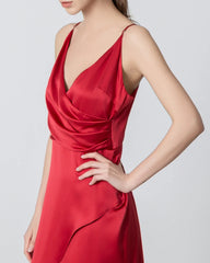 V-neck High Slit Silk Maxi Dress