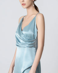 V-neck High Slit Silk Maxi Dress