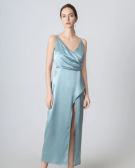 V-neck High Slit Silk Maxi Dress