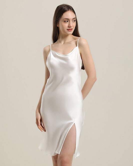 Backless Silk Slip Dress with Cowl Neck