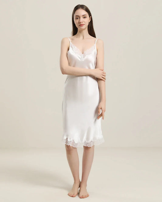 Silk Nightgown with Delicate Lace Details