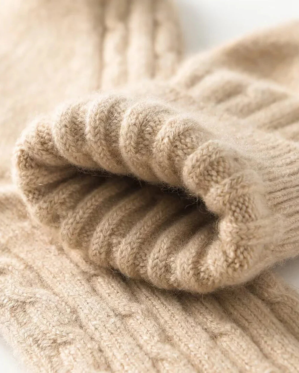 Knit Cashmere Crew Socks, Beige