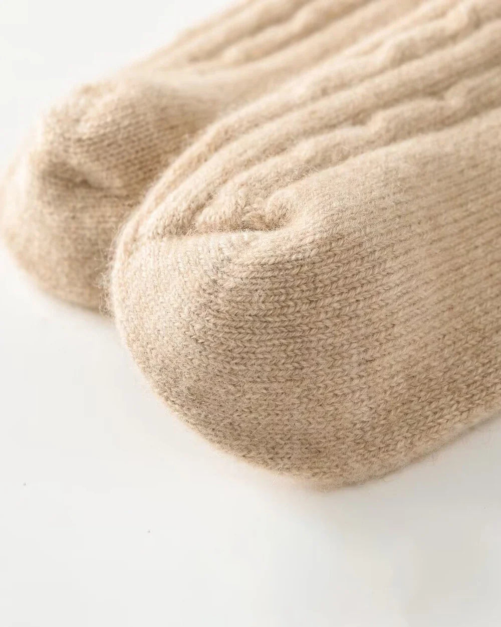 Knit Cashmere Crew Socks, Beige