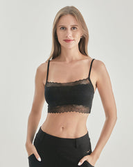 Knit Silk Bralette Square Neck Lace Crop Top