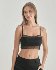 Knit Silk Bralette Square Neck Lace Crop Top