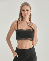 Knit Silk Bralette Square Neck Lace Crop Top