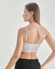 Knit Silk Bralette Square Neck Lace Crop Top