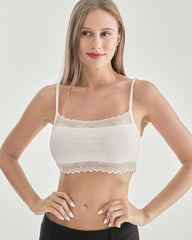 Knit Silk Bralette Square Neck Lace Crop Top