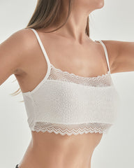 Knit Silk Bralette Square Neck Lace Crop Top