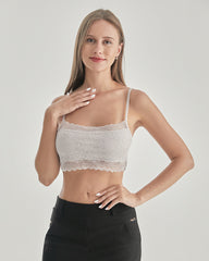 Knit Silk Bralette Square Neck Lace Crop Top