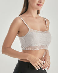 Knit Silk Bralette Square Neck Lace Crop Top