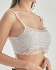 Knit Silk Bralette Square Neck Lace Crop Top