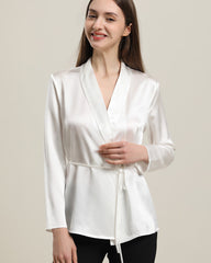 Collared Lace-up Silk Blouse