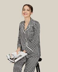 Houndstooth Print Silk Pajama Set