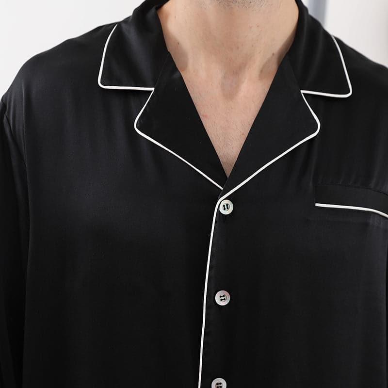 Long Silk Pajamas Home Wear For Couple, Black