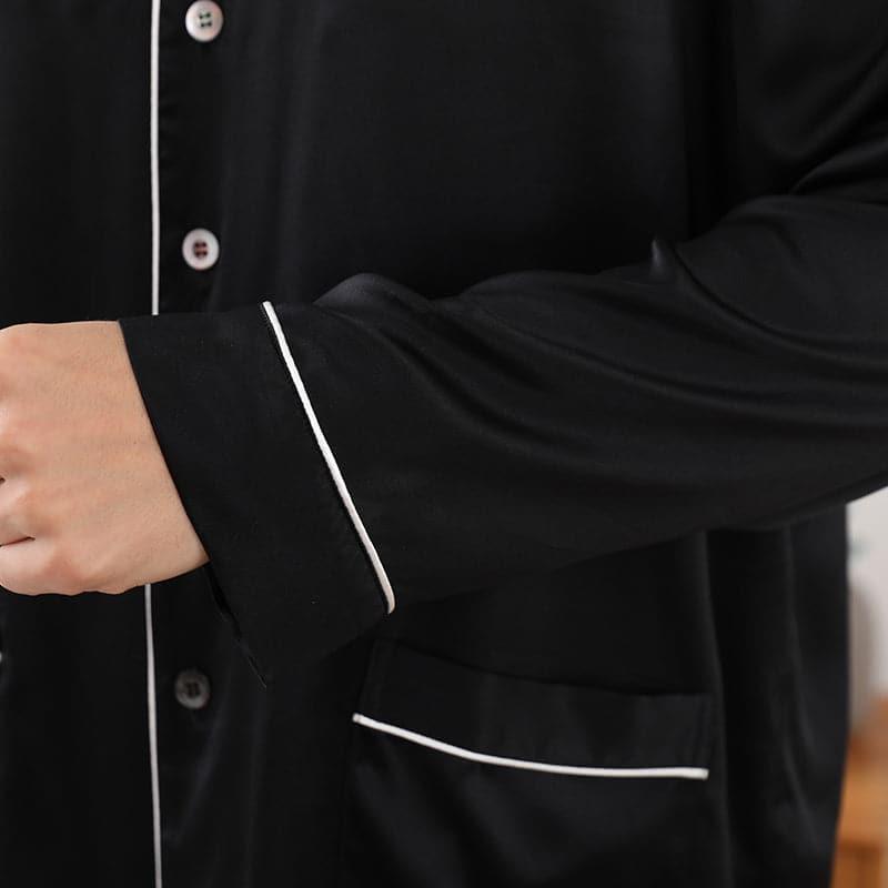 Long Silk Pajamas Home Wear For Couple, Black