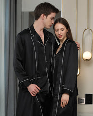 Long Silk Robes and Pajamas For Couples, Black