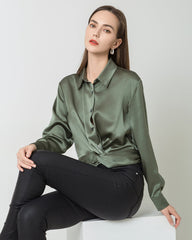 Hem Pleated Silk Blouse