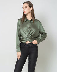 Hem Pleated Silk Blouse