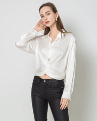 Hem Pleated Silk Blouse
