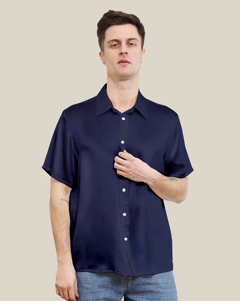 DaisySilk Short Sleeve Silk Shirt for Men Classic Lightweight Fit Burgundy / S