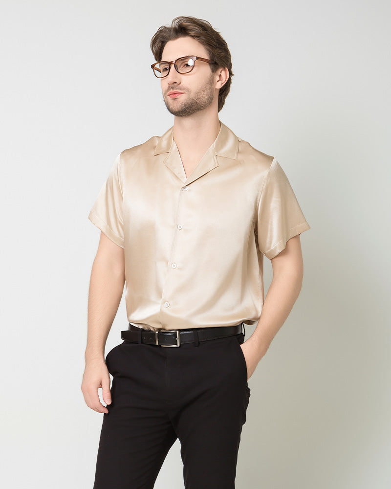 DaisySilk Mens Silk Short Sleeve Shirts Button Up Formal Business Champagne / L DaisySilk Mens Silk Short Sleeve Shirts Button Up Formal Business Champagne / L
