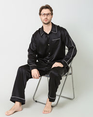 Men's Silk Contrast Piping Pajamas