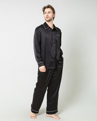 Men's Silk Contrast Piping Pajamas