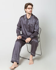 Men's Silk Contrast Piping Pajamas