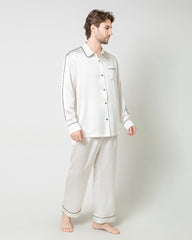 Men's Silk Contrast Piping Pajamas