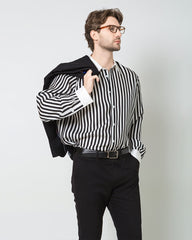 Men's Silk Striped White Collar&Cuffs Shirt