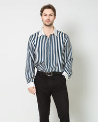 Men's Silk Striped White Collar&Cuffs Shirt