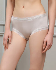 Mid Rise Silk Briefs with Lace Trim