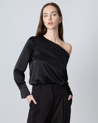 One-shoulder Long Sleeve Silk Blouse