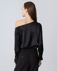 One-shoulder Long Sleeve Silk Blouse