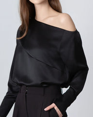 One-shoulder Long Sleeve Silk Blouse