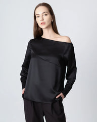 One-shoulder Long Sleeve Silk Blouse